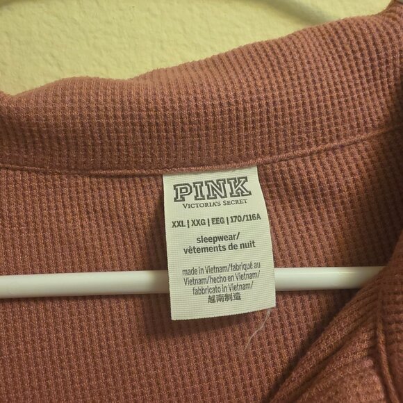 PINK Size XXL Long Sleeve Crew Neck Crop Top Quarter Button - Picture 5 of 6